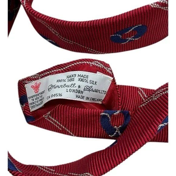 TURNBULL & ASSER Men's 100% Silk Necktie LUXURY Red Rope Life Buoy W:3.6" EUC - Picture 2 of 4